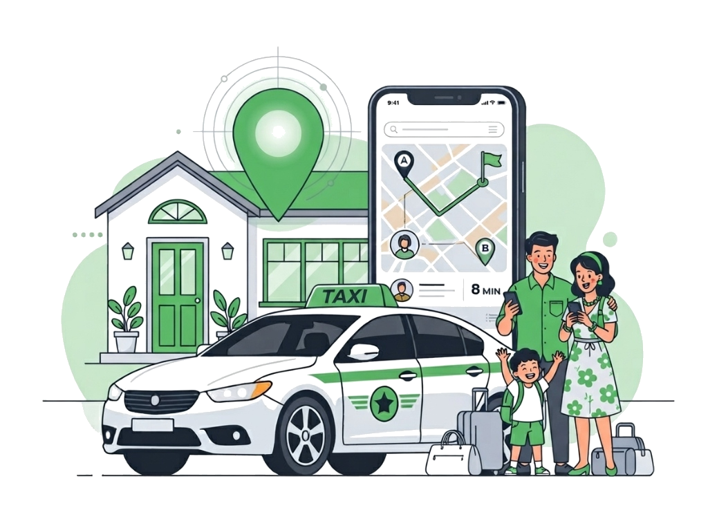 Family Outstation Road Trip with Happy Family and Kids Illustration